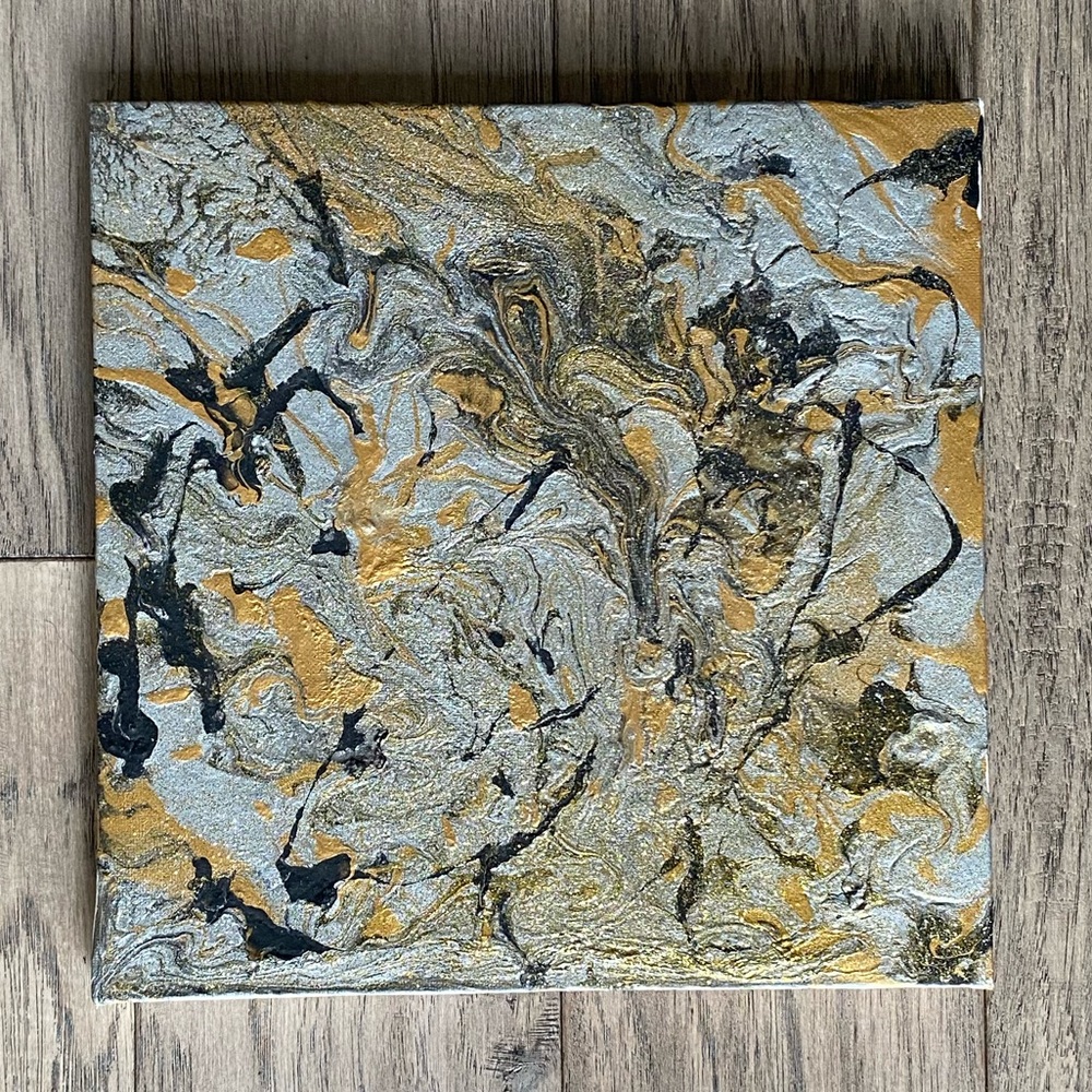 Original canvas paint pour with glitter